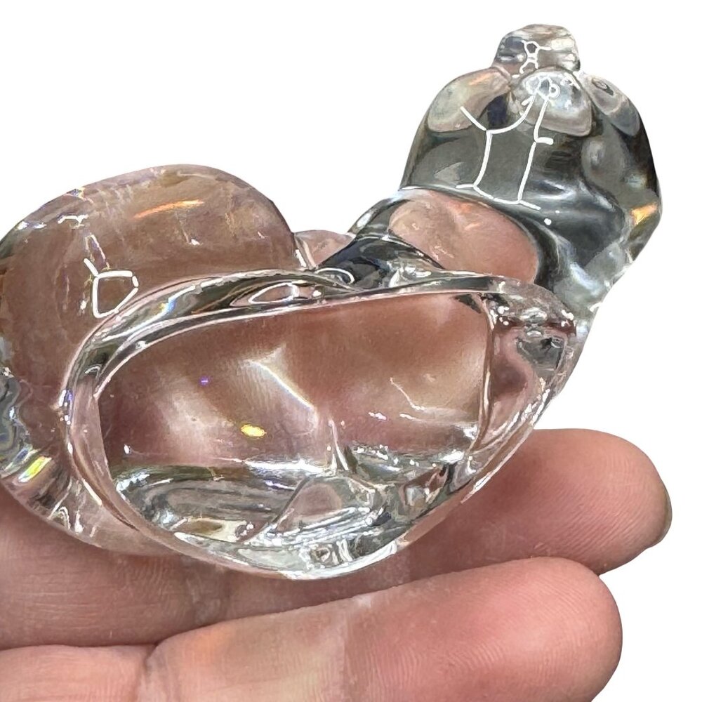 Signed Daum France Crystal Pig Figurine Glass Art Paperweight Decor Mini 3" Vtg - Picture 8 of 9